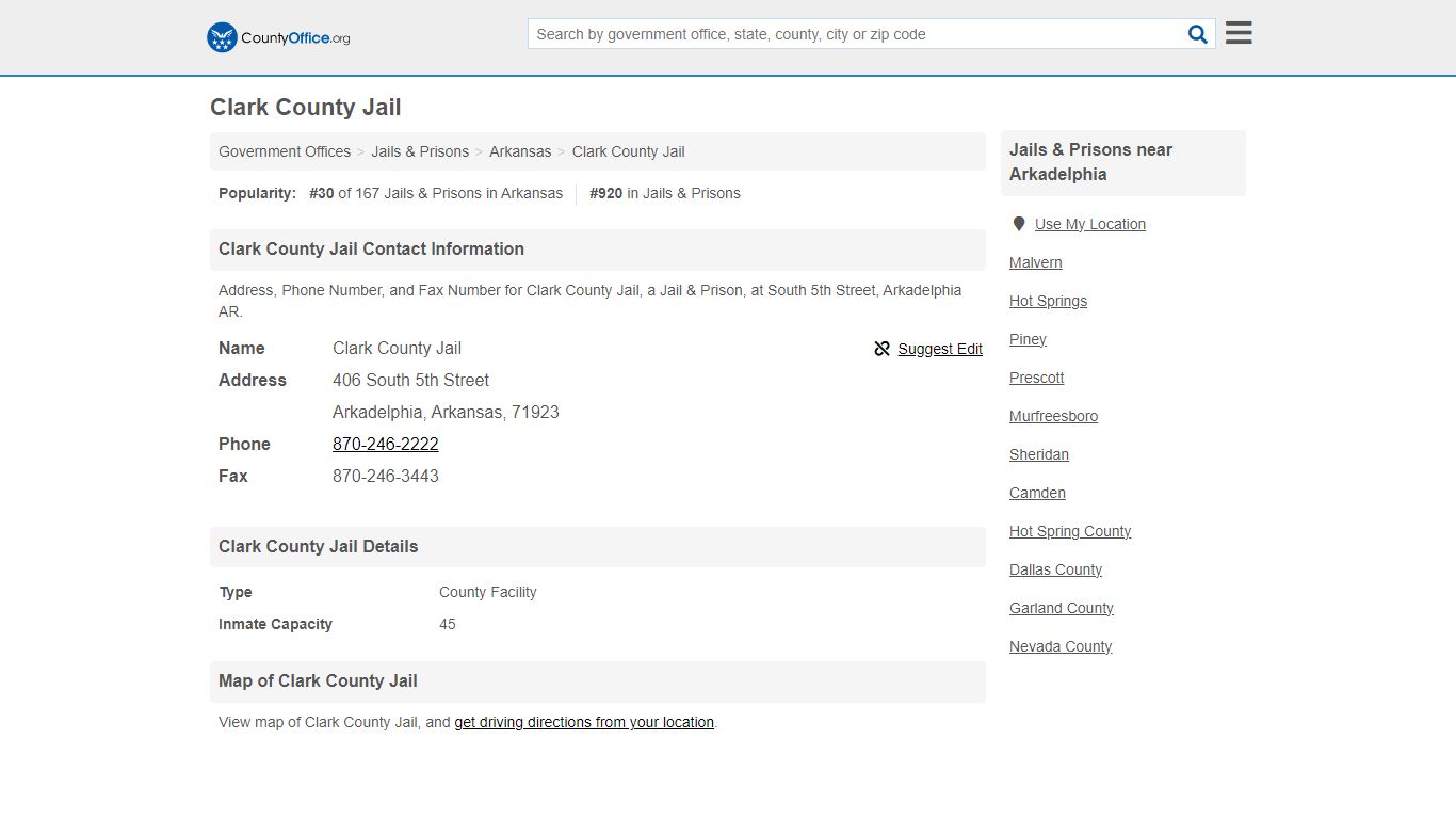 Clark County Jail - Arkadelphia, AR (Address, Phone, and Fax)